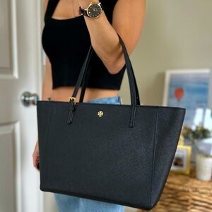 NEW Tory Burch bag tote black leather gold tone hardware handbag *NWT*